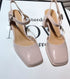 Summer Retro Square Toe Slingback Pump Block Heels